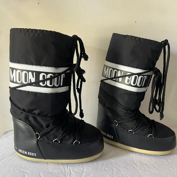 MOON BOOT NYLON ICON SHELL AND FAUX LEATHER SNOW BOOTS SIZE 35/38 EU 5.5/6 US - Picture 2 of 9